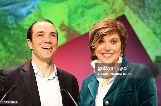 Dounder Steffi Czerny and Marcel Reichart speak during the opening ceremony of the Digital Life Design conference at HVB Forum on January 22, 2012 in...