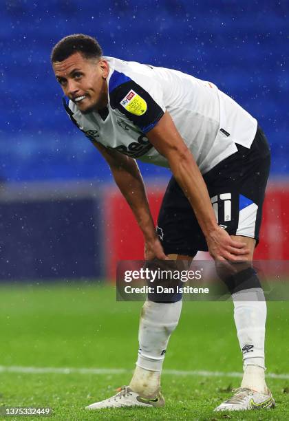 Ravel Morrison of Derby County reacts after a missed opportunity during the Sky Bet Championship match between Cardiff City and Derby County at...
