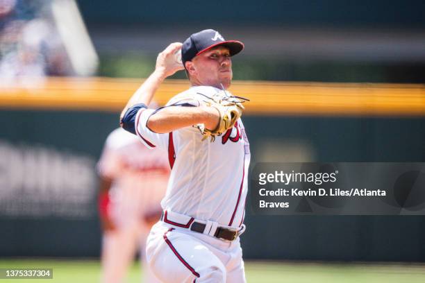 Kolby Allard of the Atlanta Braves pitches during the game against the Minnesota Twins at Truist Park on June 28, 2023 in Atlanta, Georgia.