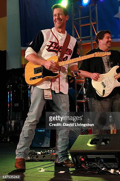 Actor James Denton performs on stage with Band From TV at the 110th NAMM Show - Day 3 at the Anaheim Convention Center on January 21, 2012 in...