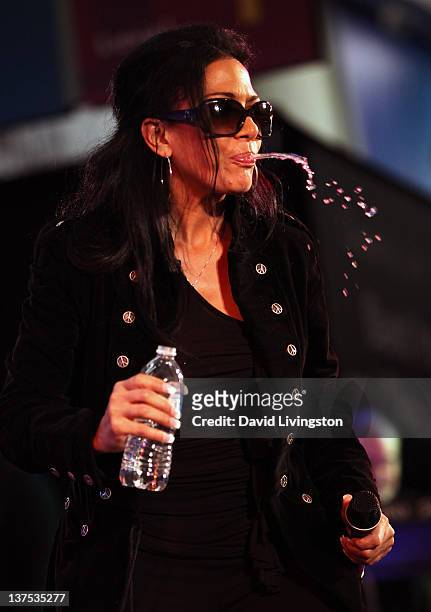 Drummer Sheila E. Performs on stage with Band From TV at the 110th NAMM Show - Day 3 at the Anaheim Convention Center on January 21, 2012 in Anaheim,...