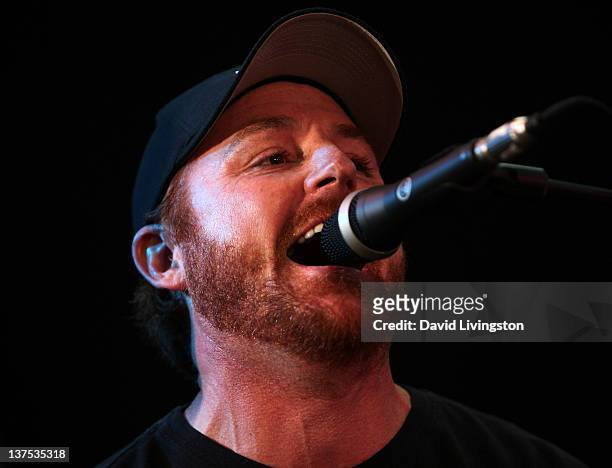 Actor Scott Grimes performs on stage with Band From TV at the 110th NAMM Show - Day 3 at the Anaheim Convention Center on January 21, 2012 in...