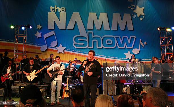 Band From TV performs on stage at the 110th NAMM Show - Day 3 at the Anaheim Convention Center on January 21, 2012 in Anaheim, California.