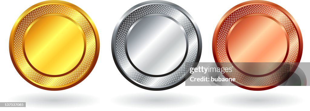 Blank gold, silver and bronze medals buttons