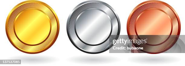 stockillustraties, clipart, cartoons en iconen met blank gold, silver and bronze medals buttons - silver metal