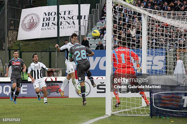 Emanuele Calaio' of AC Siena scores the opening goal during the Serie A match between AC Siena and SSC Napoli at Artemio Franchi - Mps Arena Stadium...