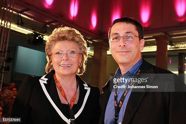 Dean Hachamovitch of Microsoft and EU Commissioner Viviane Reding attend the Digital Life Design conference at HVB Forum on January 22, 2012 in...