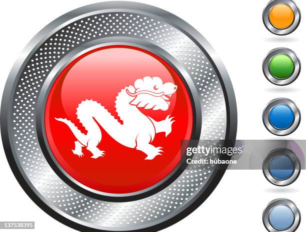 chinese dragon royalty free vector art on metallic button - face in hole free stock illustrations