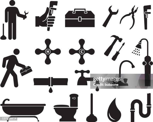 plumber black and white royalty free vector icon set - pliers stock illustrations