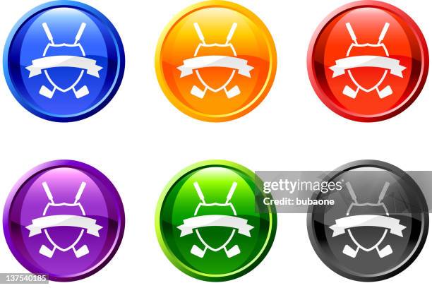 golf royalty free vector icon set on round shiny buttons - golf tee white background stock illustrations