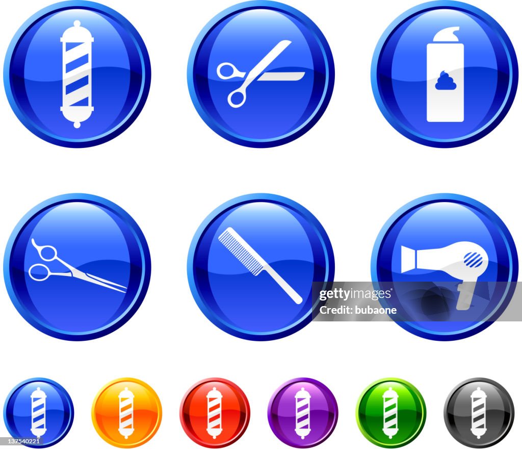 Six designs in 6 colors: barber shop. royalty free vector