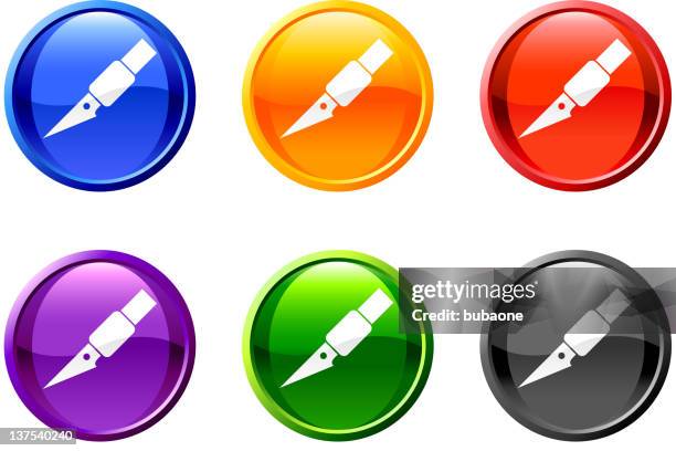 exacto blade knife royalty free vector icon set round buttons - cut throat razor stock illustrations