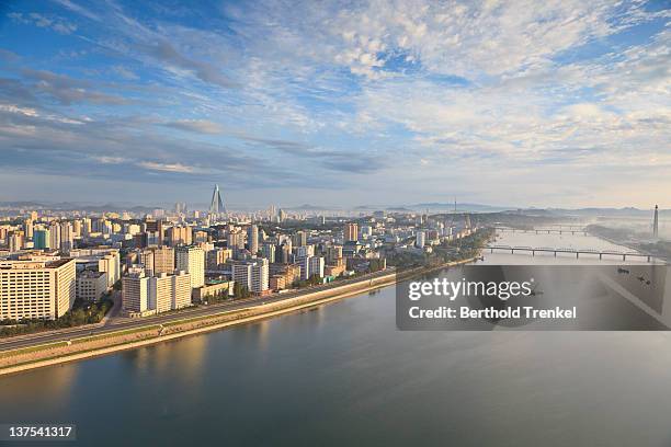pyongyang - sunrise and skyline - taedong river stock pictures, royalty-free photos & images