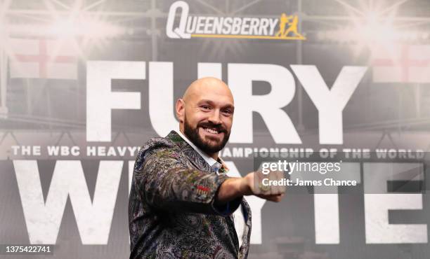 Tyson Fury poses for a portrait during the Tyson Fury v Dilian Whyte press conference at Wembley Stadium on March 01, 2022 in London, England.