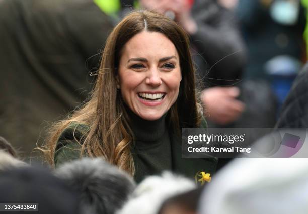 Catherine, Duchess of Cambridge visits Abergavenny Market with Prince William, Duke of Cambridge on March 01, 2022 in Abergavenny, Wales.