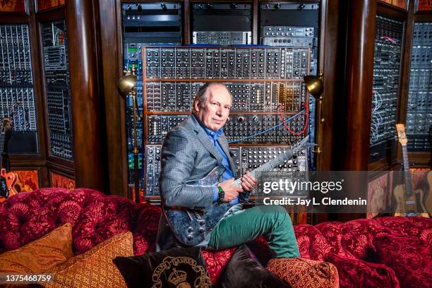 Oscar-winning film composer Hans Zimmer is photographed for Los Angeles Times on February 10, 2022 at The Roof, at The West Hollywood EDITION, in...