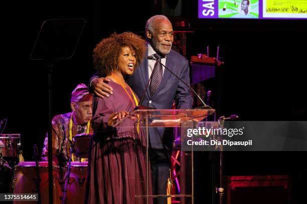 Alfre Woodard and Danny Glover speak onstage during the celebration of Harry Belafonte's 95th Birthday with Social Justice Benefit at The Town Hall...