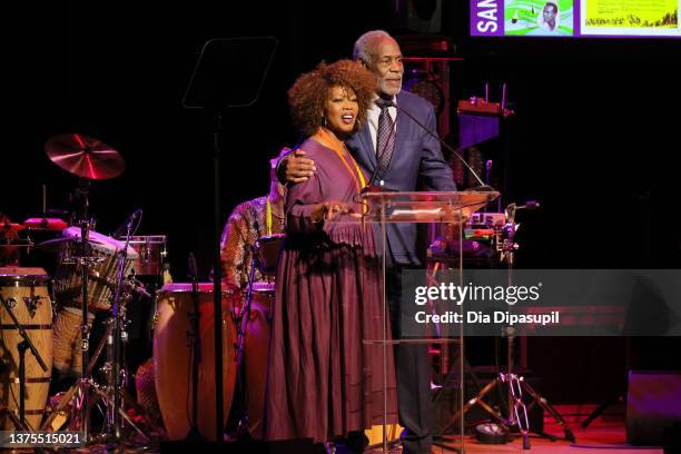 Alfre Woodard and Danny Glover speak onstage during the celebration of Harry Belafonte's 95th Birthday with Social Justice Benefit at The Town Hall...