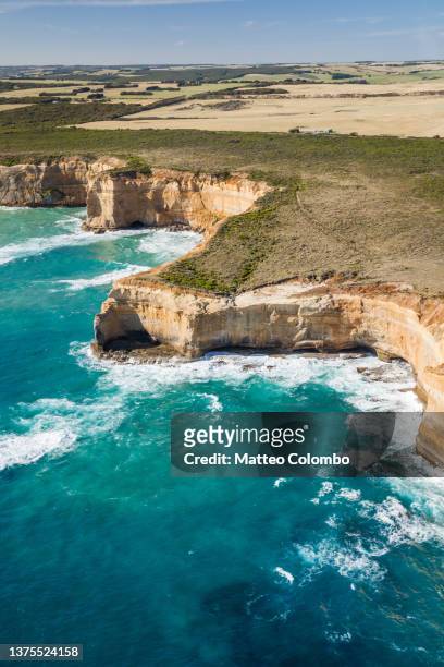 aerial view of twelve apostles coast, australia - the twelve apostles australische kalksteinfelsen stock-fotos und bilder