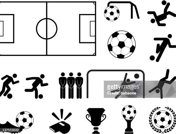 ilustrações de stock, clip art, desenhos animados e ícones de futebol preto e branco, vector conjunto de ícones royalty free - guarda redes