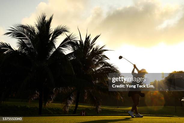 Minjee Lee of Australia plays her shot from the second tee during a pro-am tournament prior to the HSBC Women's World Championship at Sentosa Golf...