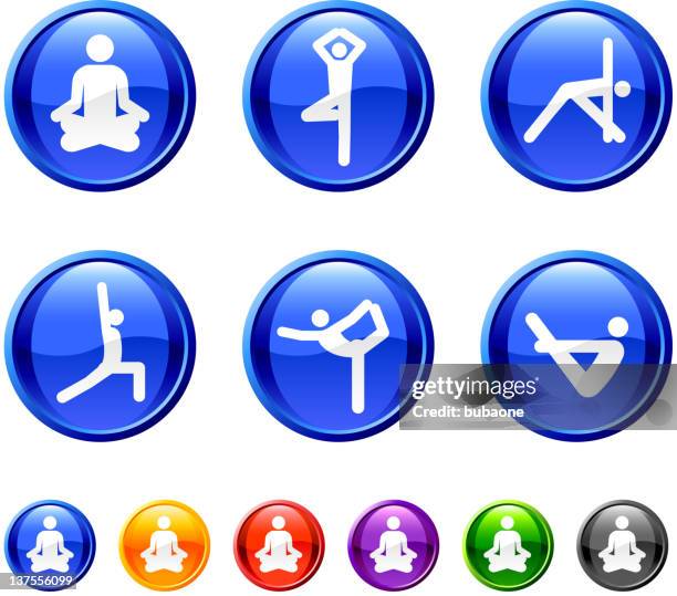 yoga poses royalty free vector icon set in 36 colors - spinal twist stock illustrations