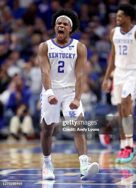 Sahvir Wheeler of the Kentucky Wildcats against the Ole Miss Rebels at Rupp Arena on March 01, 2022 in Lexington, Kentucky.
