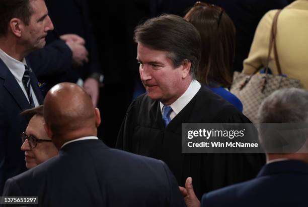 Supreme Court Associate Justice Brett Kavanaugh leaves following President Joe Biden's State of the Union address during a joint session of Congress...