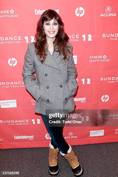 Actress Lizzy Caplan attends the "Save The Date" premiere during the 2012 Sundance Film Festival held at Library Center Theater on January 22, 2012...