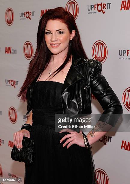 Adult film actress Andy San Dimas arrives at the 29th annual Adult Video News Awards Show at the Hard Rock Hotel & Casino January 21, 2012 in Las...