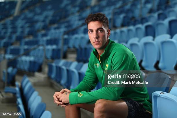 Thanasi Kokkinakis poses during a practice session ahead of the 2022 Davis Cup Qualifier between Australia and Hungary at Ken Rosewall Arena on March...