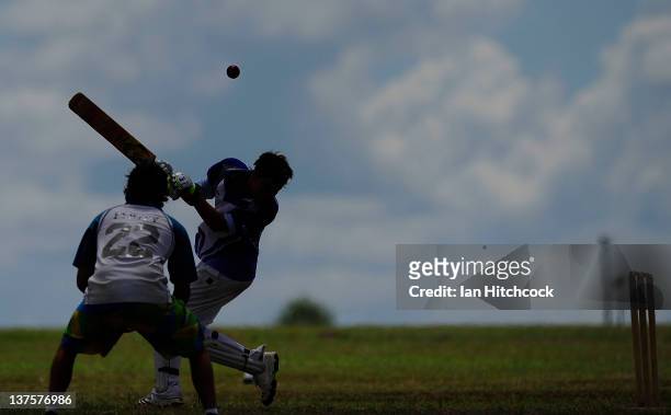 Batsman ducks out of the way of a bouncer during the 2012 Goldfield Ashes cricket competition on January 21, 2012 in Charters Towers, Australia....