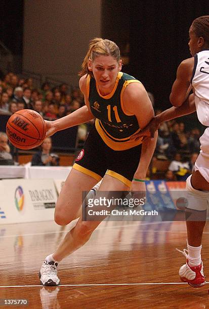 Lauren Jackson of Australia in action during the 2002 Opals World Challenge women's basketball Grand Final between Australia and the USA played at...
