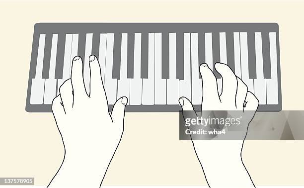stockillustraties, clipart, cartoons en iconen met at the piano keyboard - keyboard player