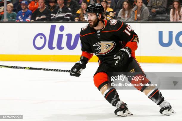 Adam Henrique of the Anaheim Ducks skates during the game against the Boston Bruins at Honda Center on March 1, 2022 in Anaheim, California.