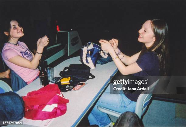 friends goofing off having fun in bowling alley vintage candid inside joke - 2000 technology stock pictures, royalty-free photos & images