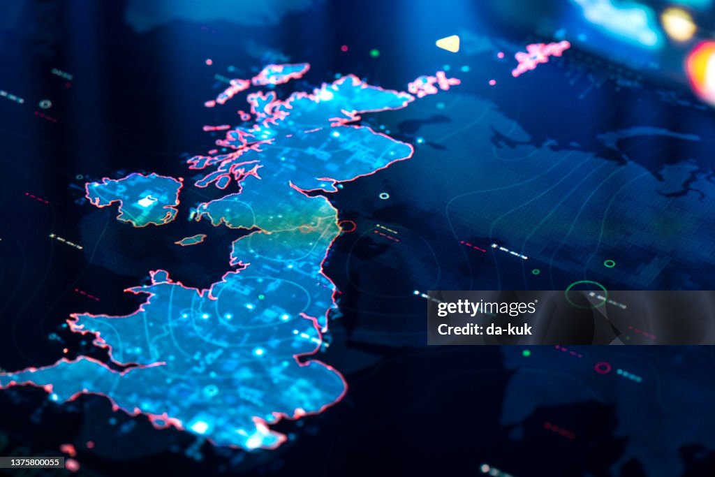 Map of UK on digital display