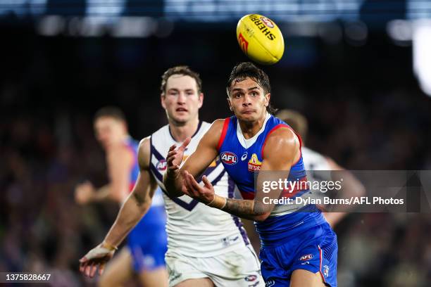 Jamarra Ugle-Hagan of the Bulldogs in action during the 2023 AFL Round 16 match between the Western Bulldogs and the Fremantle Dockers at Marvel...