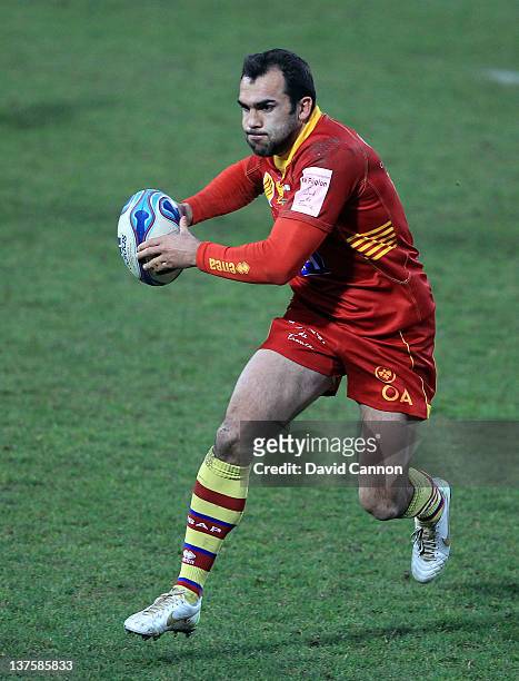 David Marty of Perpignan during the Amlin Challenge Cup match between Exeter Chiefs and Perpignan at Sandy Park on January 21, 2012 in Exeter,...