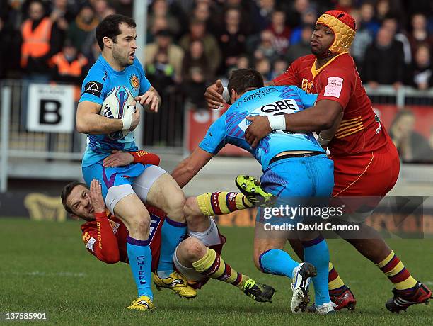 Haydn Thomas of Exeter Chiefs carrying the ball during the Amlin Challenge Cup match between Exeter Chiefs and Perpignan at Sandy Park on January 21,...