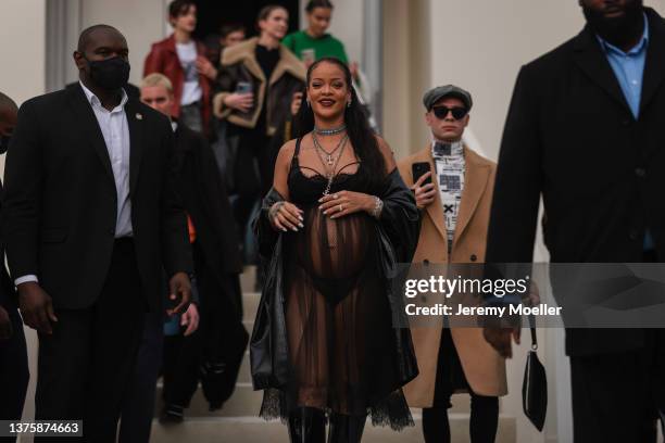 Rihanna is seen outside the Dior show, during Paris Fashion Week - Womenswear F/W 2022-2023, on March 01, 2022 in Paris, France