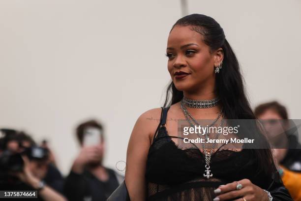 Rihanna is seen outside the Dior show, during Paris Fashion Week - Womenswear F/W 2022-2023, on March 01, 2022 in Paris, France