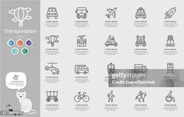 ilustraciones, imágenes clip art, dibujos animados e iconos de stock de infografía de contenido de los iconos de la línea de transporte - commuter