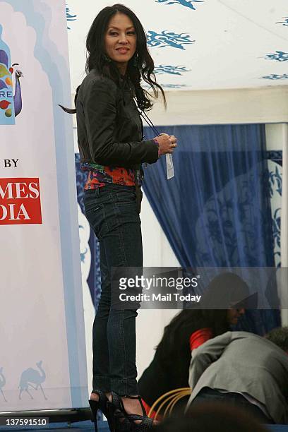 American author Amy Chua poses during DSC Jaipur Literature Festival 2012 in Jaipur on January 21, 2012.