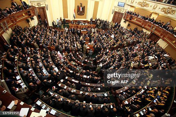 Egypt's newly elected parliament meets for its first session in Cairo on January 23, 2012. Islamist MPs took centre stage as Egypt's parliament met...