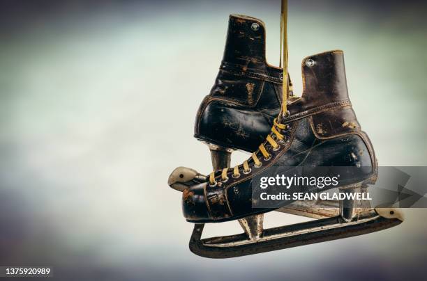 retro leather ice skates - pair stock pictures, royalty-free photos & images