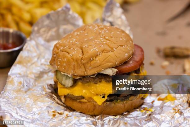 An order of burger at the first outlet of US burger restaurant chain Five Guys in the Gangnam District of Seoul, South Korea, on Saturday, July 1,...