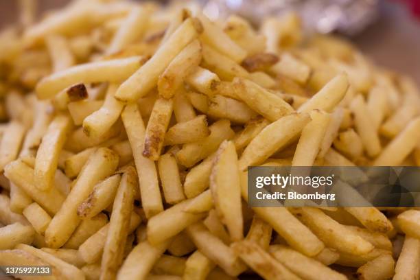 French fries at the first outlet of US burger restaurant chain Five Guys in the Gangnam District of Seoul, South Korea, on Saturday, July 1, 2023....