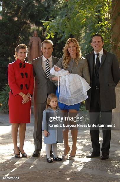 Maria Zurita, Juan Manuel Alcaraz, Alejandra Prat and Joaquin Prat attend the baptism of Amaro Alcaraz Pratt on January 21, 2012 in Barcelona, Spain.