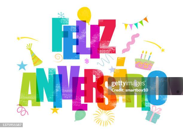 stockillustraties, clipart, cartoons en iconen met happy birthday in portuguese, feliz aniversario - happy birthday banner